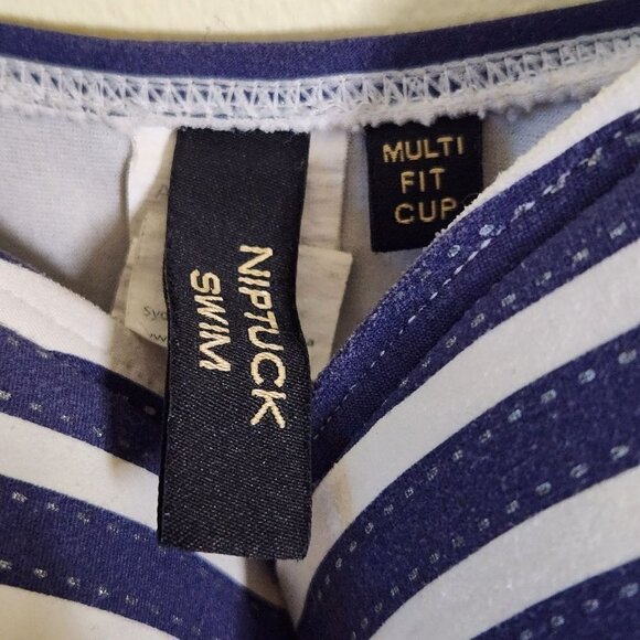 Nip Tuck Navy Ahoy Joanne Foil Twist Front Design One Piece Bathing Suit Size 8 - Picture 8 of 9